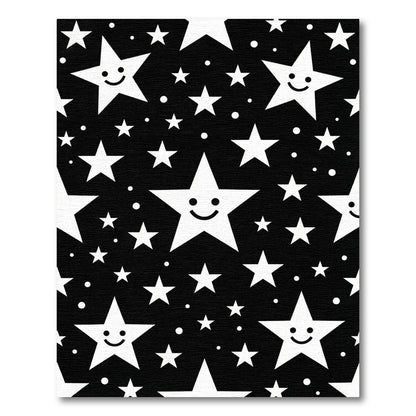 Cheerful White Stars Black Background Rug