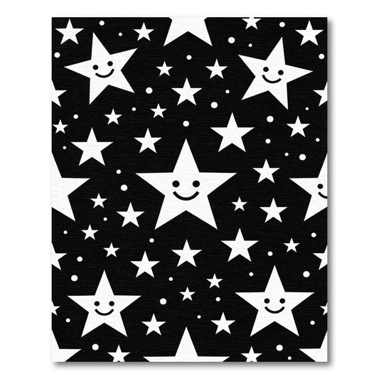 Cheerful White Stars Black Background Rug