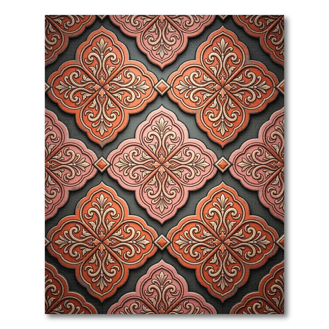 Ornate Coral Pink Quatrefoil Rug