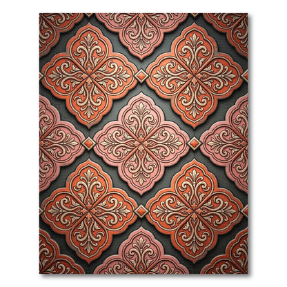 Ornate Coral Pink Quatrefoil Rug