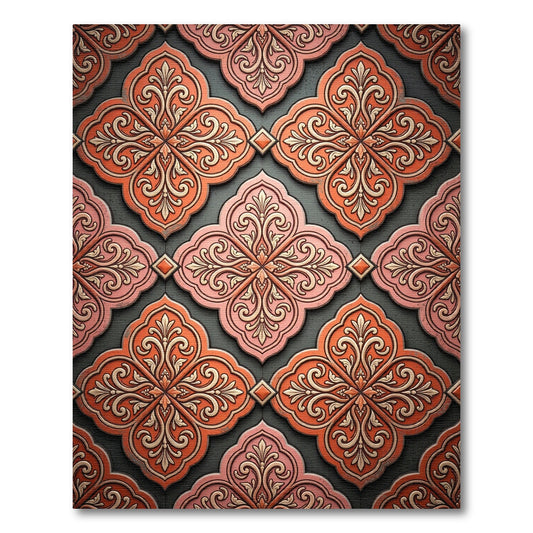 Ornate Coral Pink Quatrefoil Rug