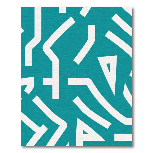 Teal White Geometric Abstract Composition Rug