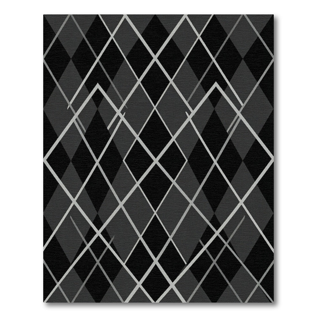 Sophisticated Charcoal Gray Argyle Geometric Line Rug