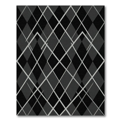 Sophisticated Charcoal Gray Argyle Geometric Line Rug