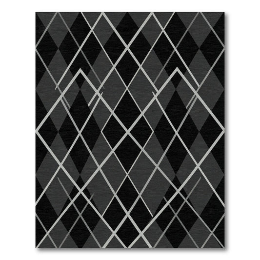 Sophisticated Charcoal Gray Argyle Geometric Line Rug
