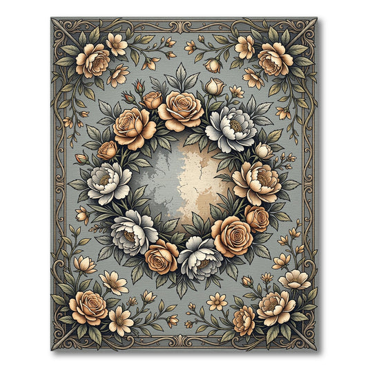 Elegant Vintage Floral Circular Wreath Rug