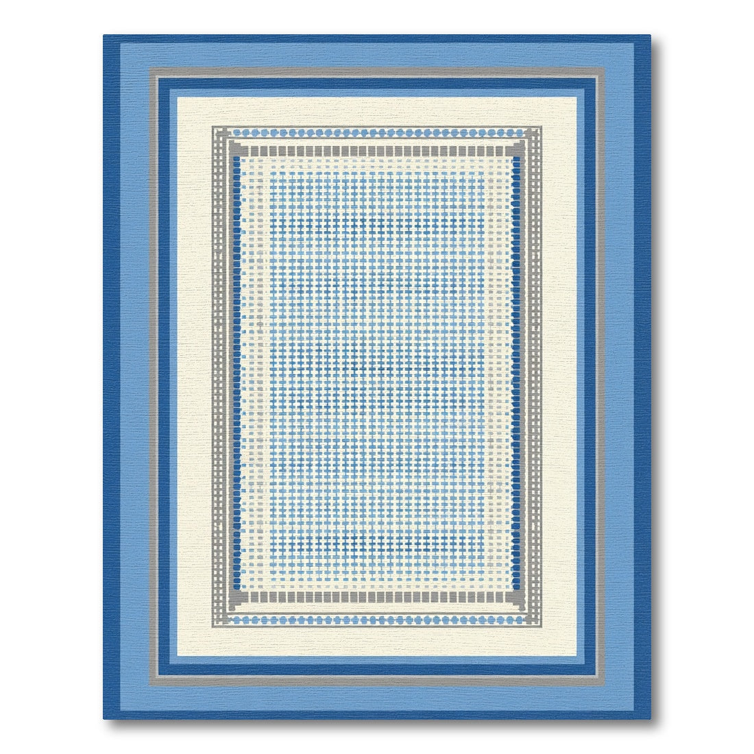 Blue Gray Geometric Grid Layers Rug
