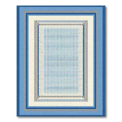 Blue Gray Geometric Grid Layers Rug
