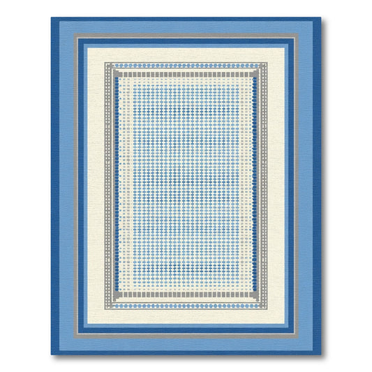 Blue Gray Geometric Grid Layers Rug