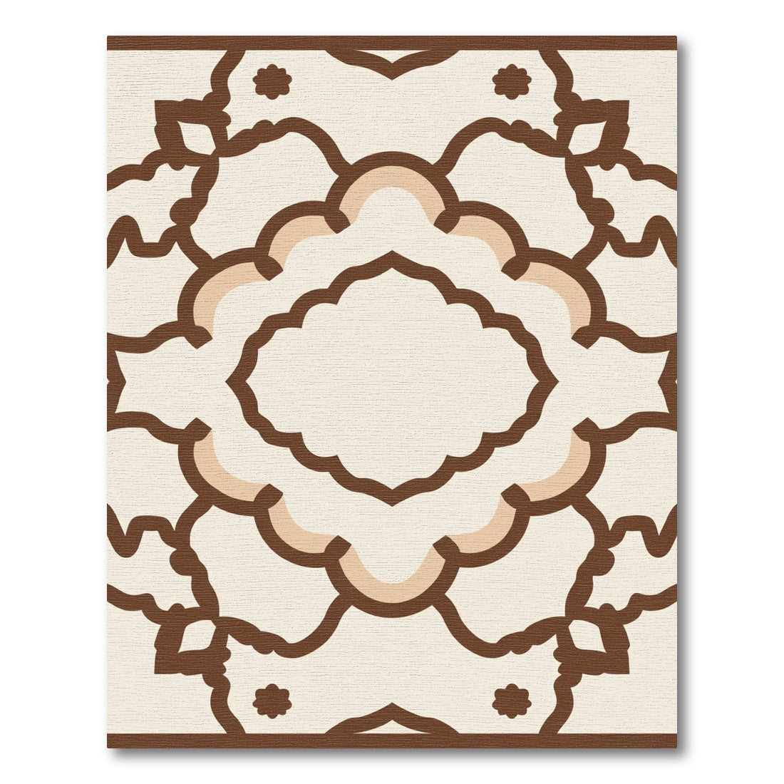 Cream and Brown Abstract Scalloped Geometric Rug