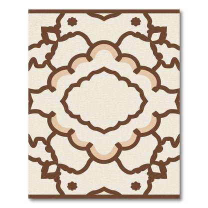 Cream and Brown Abstract Scalloped Geometric Rug