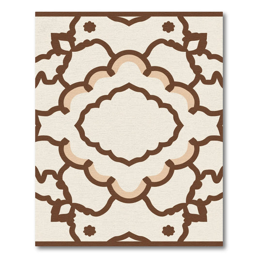 Cream and Brown Abstract Scalloped Geometric Rug