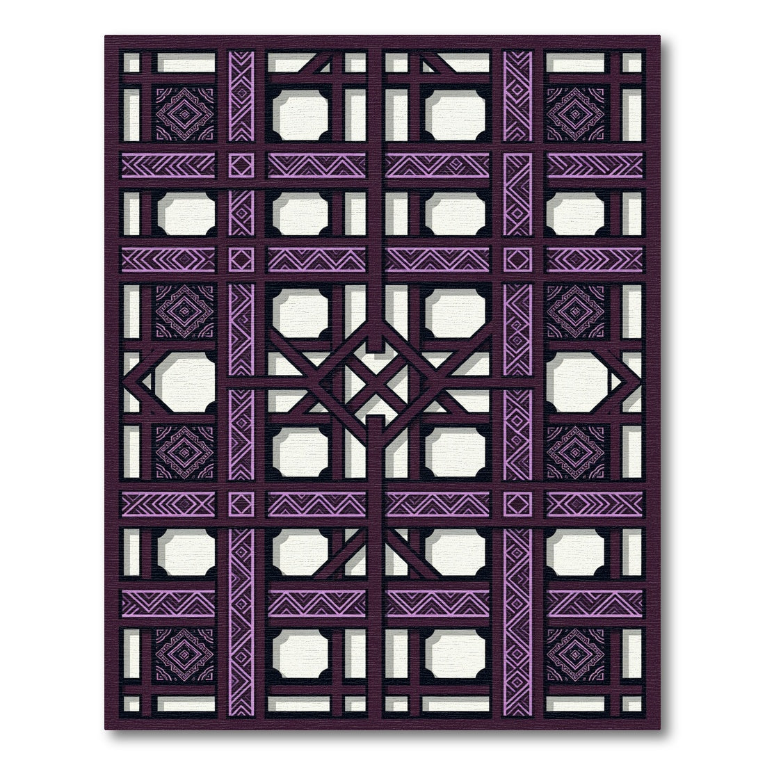 Plum Lattice Geometric Diamond Rug