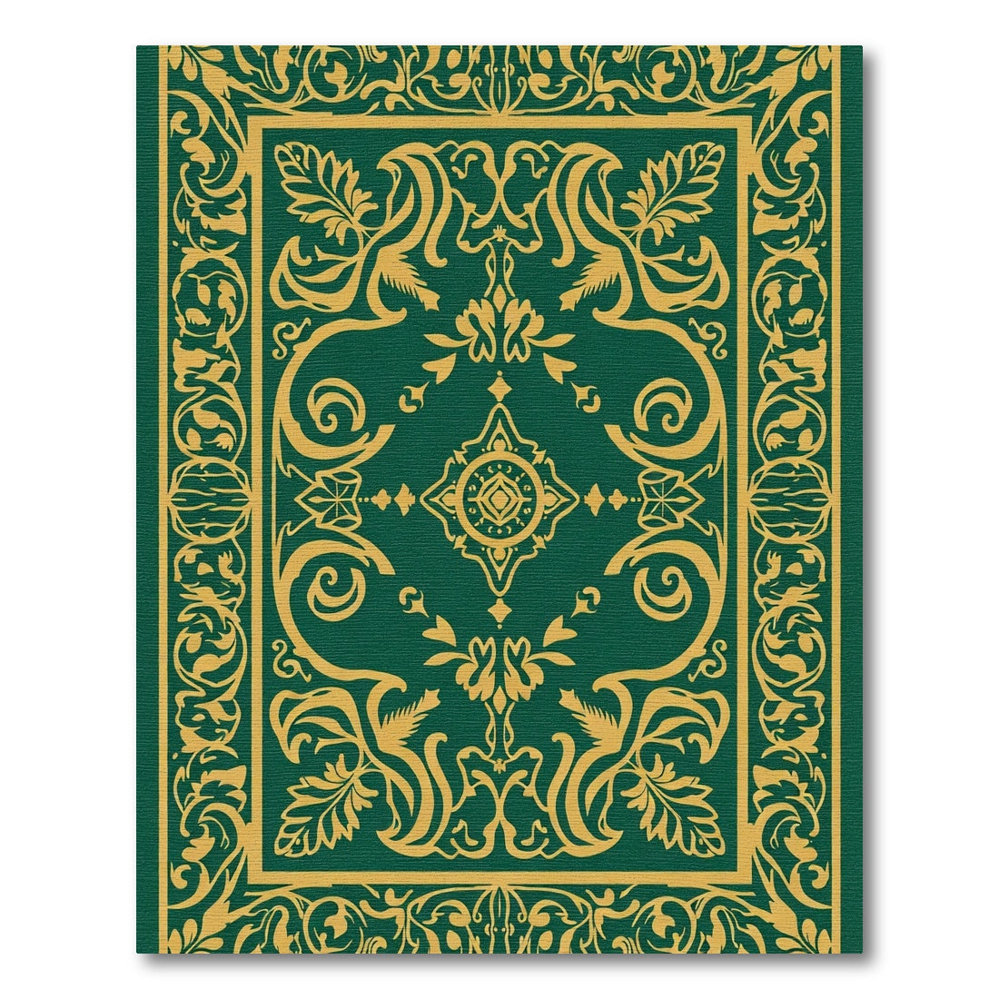 Emerald Gold Floral Scrollwork Arabesque Rug