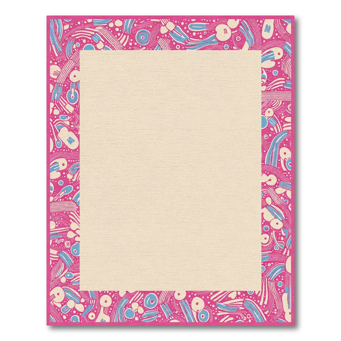 Vibrant Pink Blue Abstract Swirl Border Rug