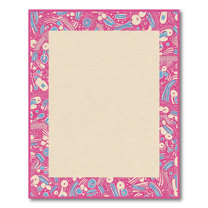 Vibrant Pink Blue Abstract Swirl Border Rug