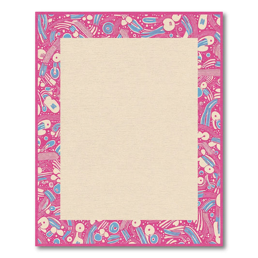 Vibrant Pink Blue Abstract Swirl Border Rug