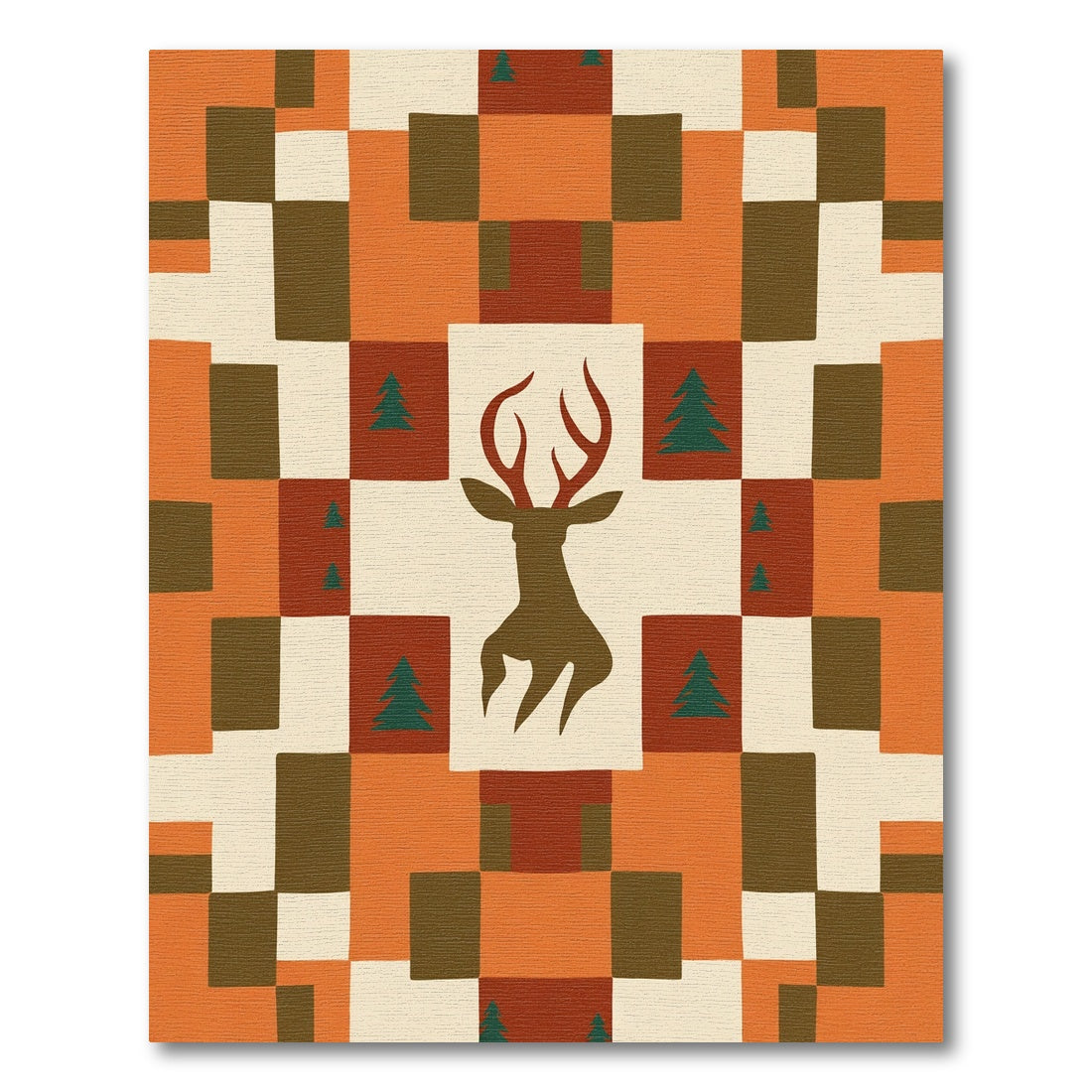 Rustic Deer Forest Quilted Orange Rug