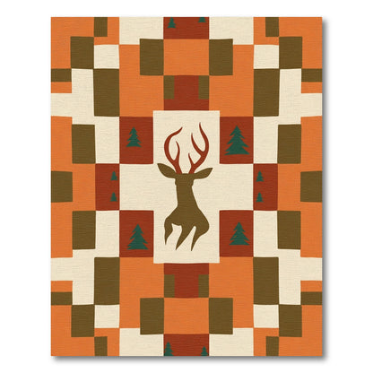 Rustic Deer Forest Quilted Orange Rug