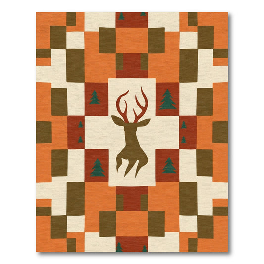 Rustic Deer Forest Quilted Orange Rug