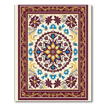 Crimson Blue Yellow Floral Medallion Rug