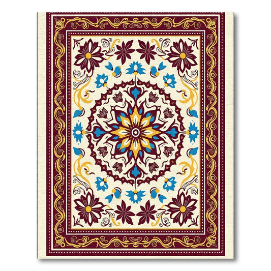 Crimson Blue Yellow Floral Medallion Rug