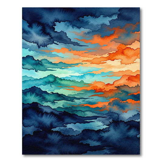 Vibrant Sunset Sky Abstract Mountain Rug