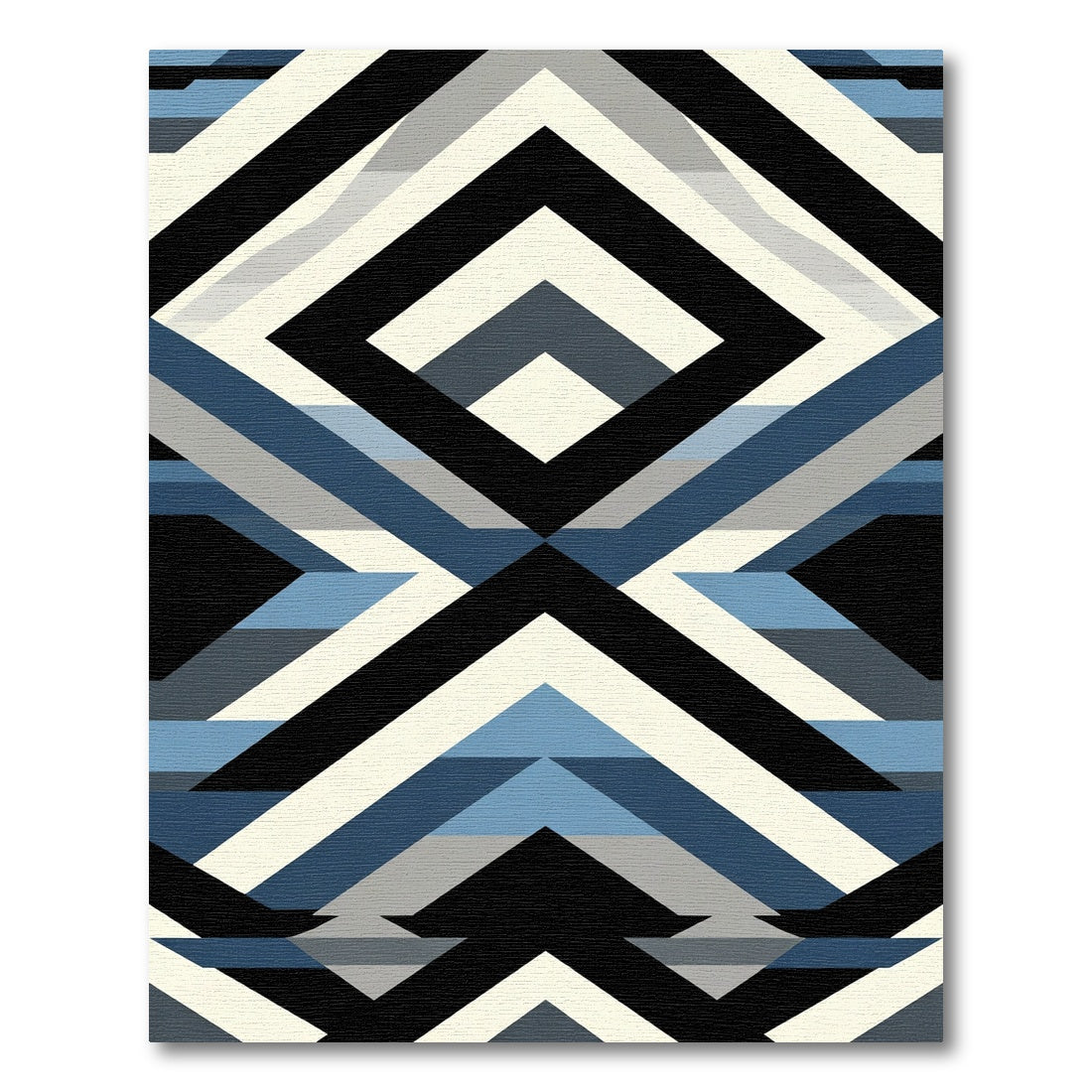 Geometric Blue Cream Black Diamond Stripes Rug
