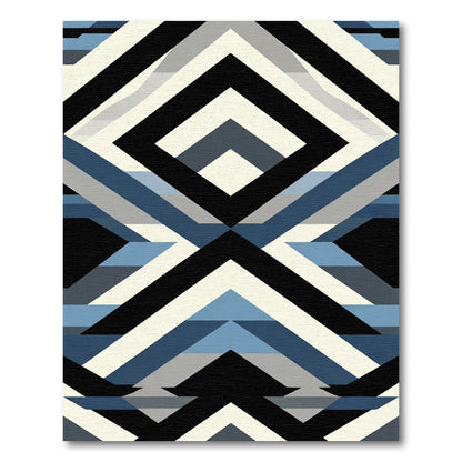 Geometric Blue Cream Black Diamond Stripes Rug