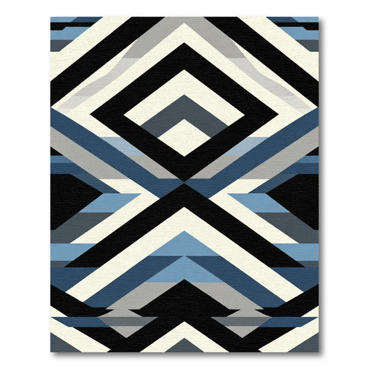 Geometric Blue Cream Black Diamond Stripes Rug