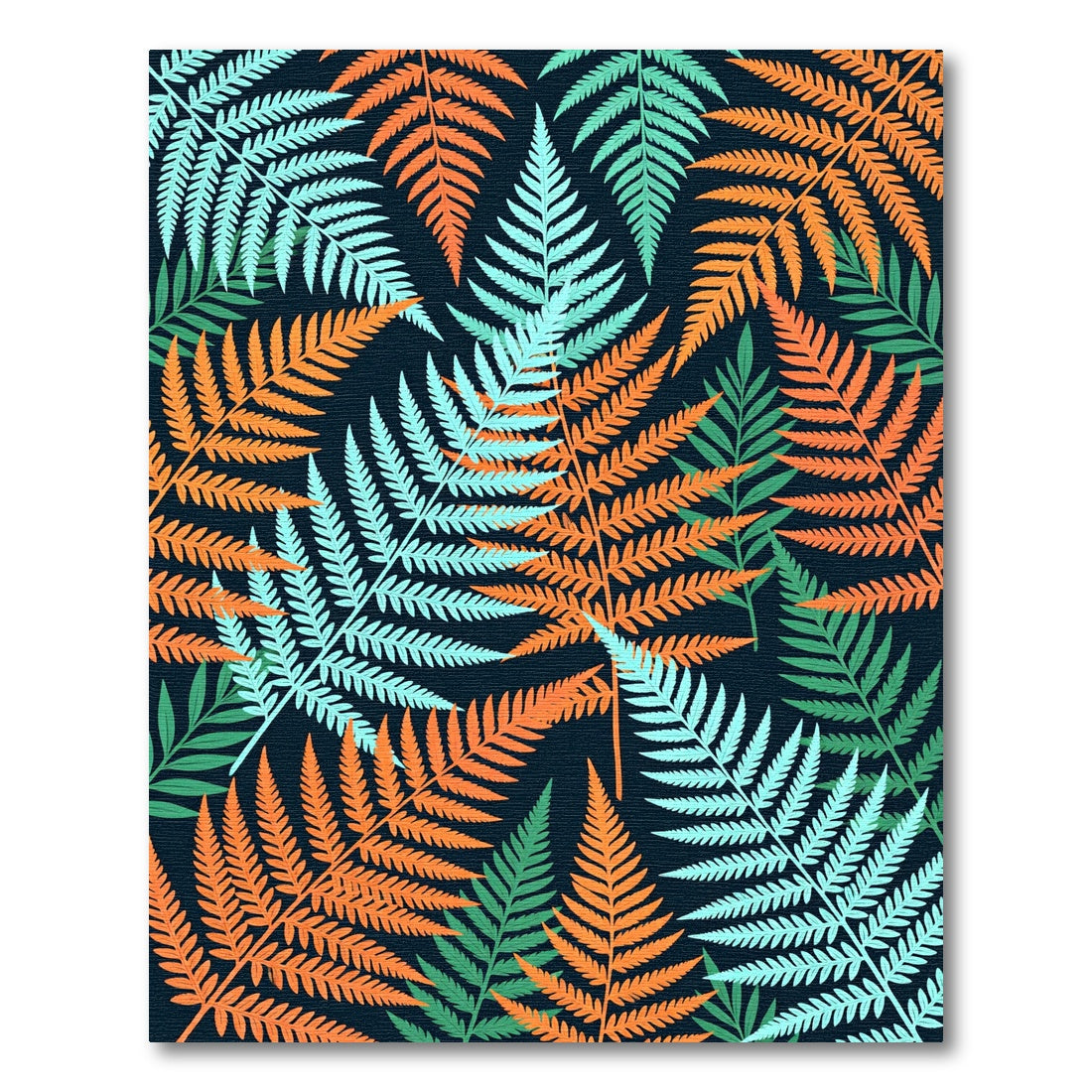 Orange Mint Green Fern Foliage Rug