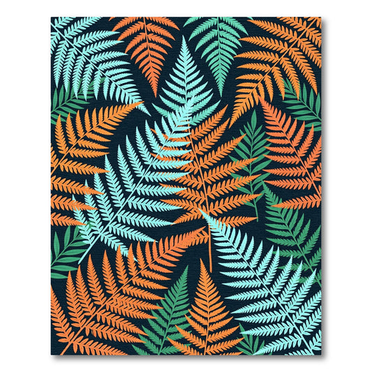 Orange Mint Green Fern Foliage Rug