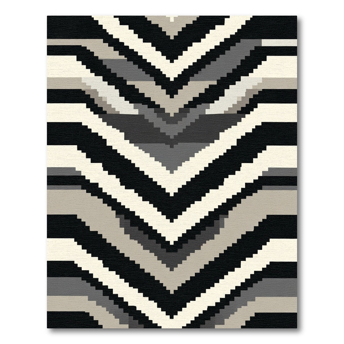 Monochromatic Chevron Pixelated Bands Rug