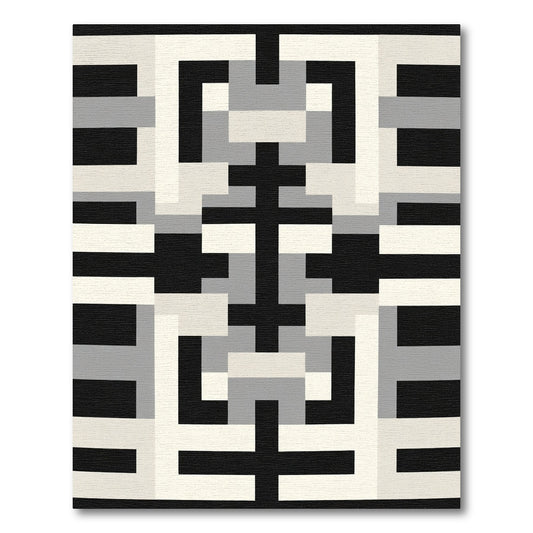 Modern Black White Geometric Abstract Rug