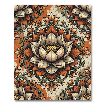 Terracotta Lotus Floral Symmetry Medallion Rug
