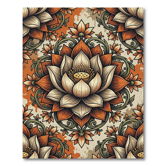 Terracotta Lotus Floral Symmetry Medallion Rug