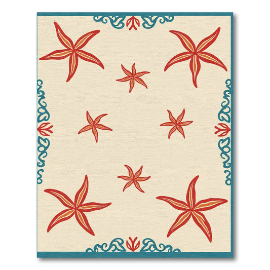 Red Orange Starfish Cream Border Rug