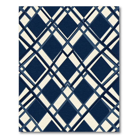 Navy and Cream Diamond Lattice Rug