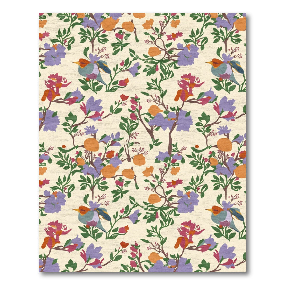 Red Blue Orange Bird Floral Garden Rug