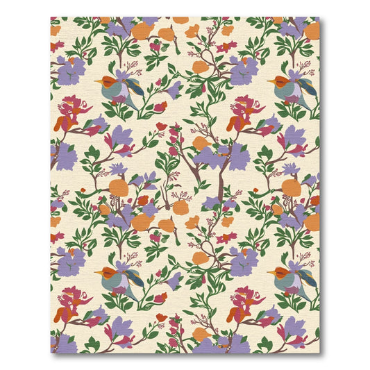 Red Blue Orange Bird Floral Garden Rug