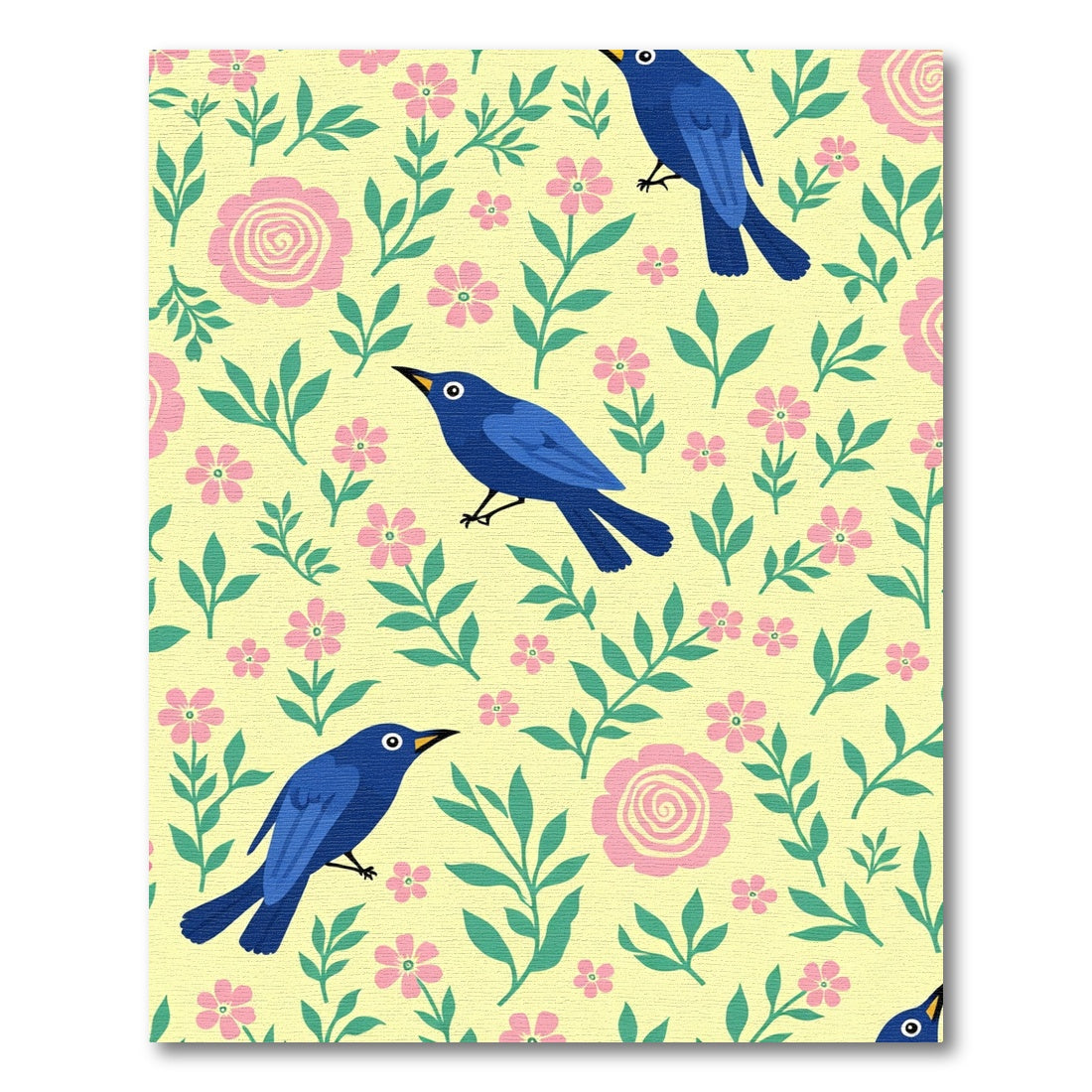 Blue Birds Pink Flowers Yellow Garden Rug