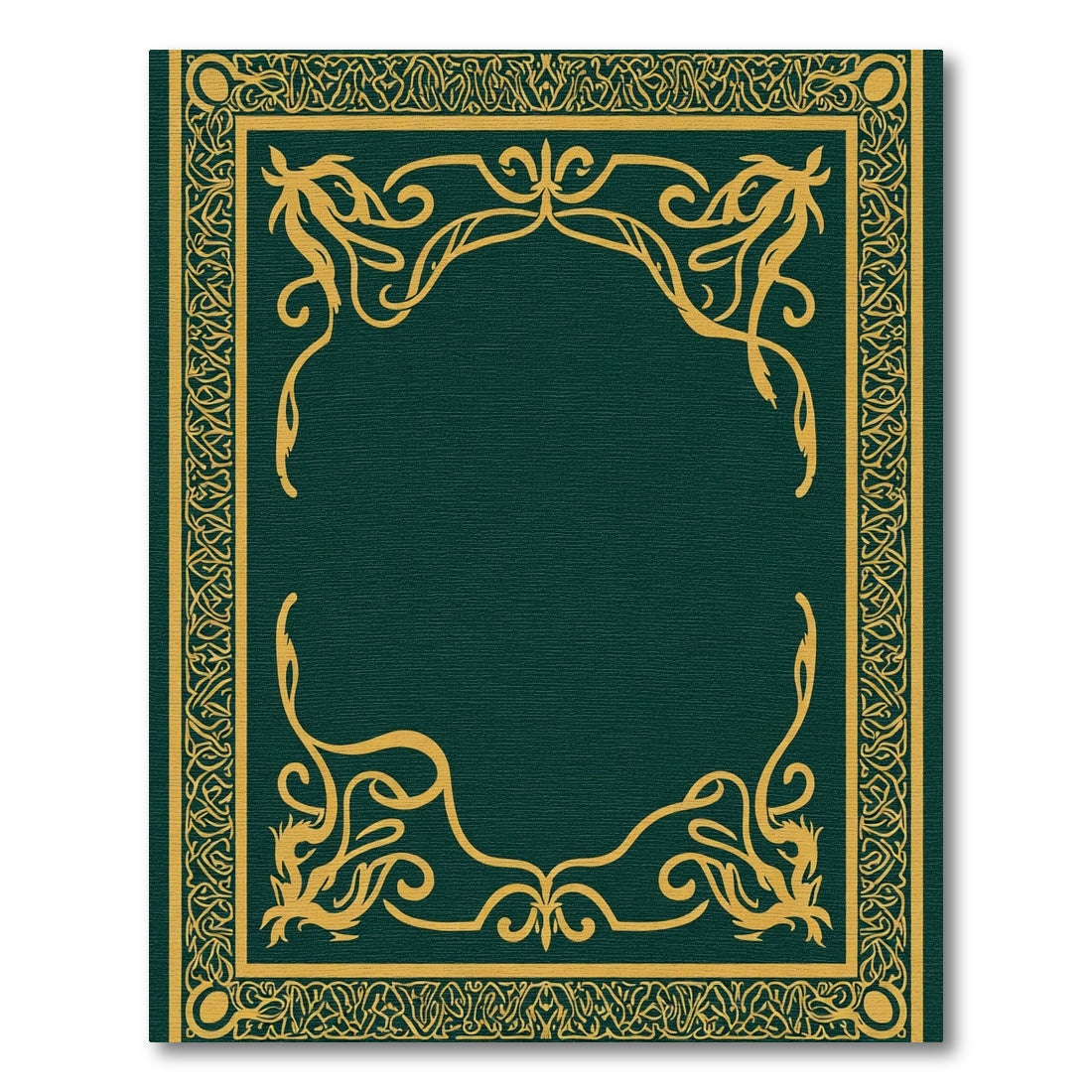 Deep Green Golden Arabesque Frame Rug