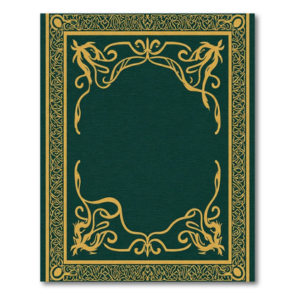 Deep Green Golden Arabesque Frame Rug