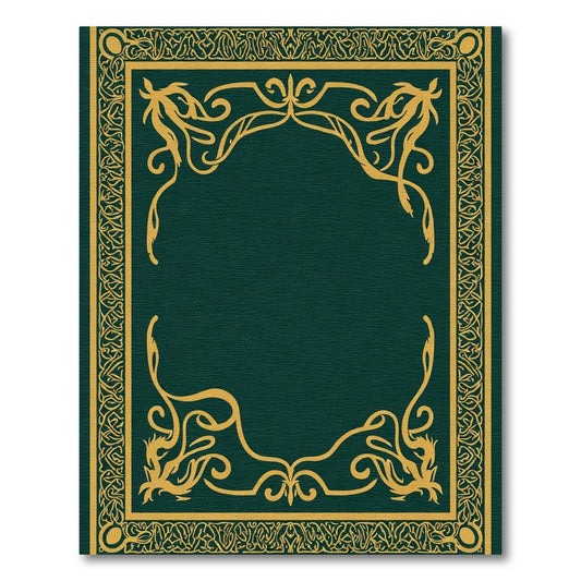 Deep Green Golden Arabesque Frame Rug