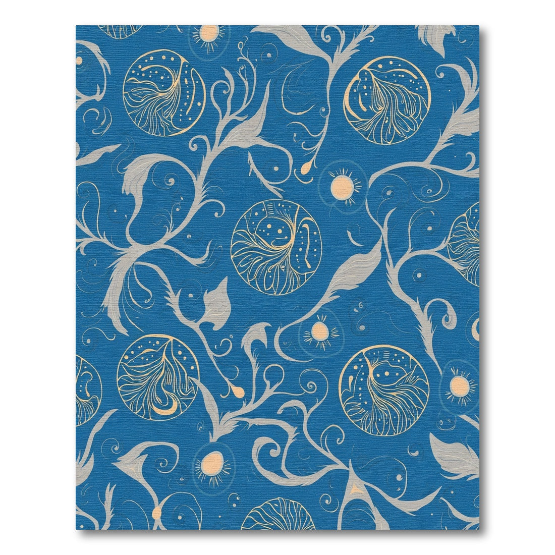 Azure Blue Floral Sun Medallions Rug