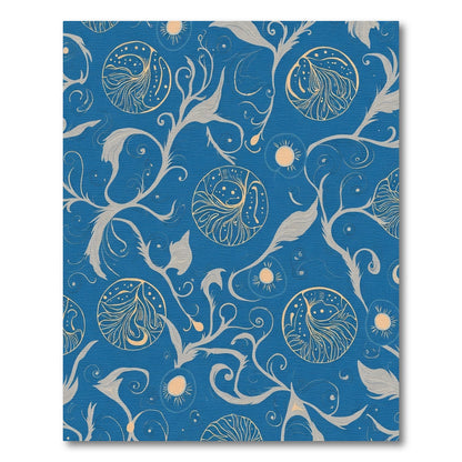 Azure Blue Floral Sun Medallions Rug