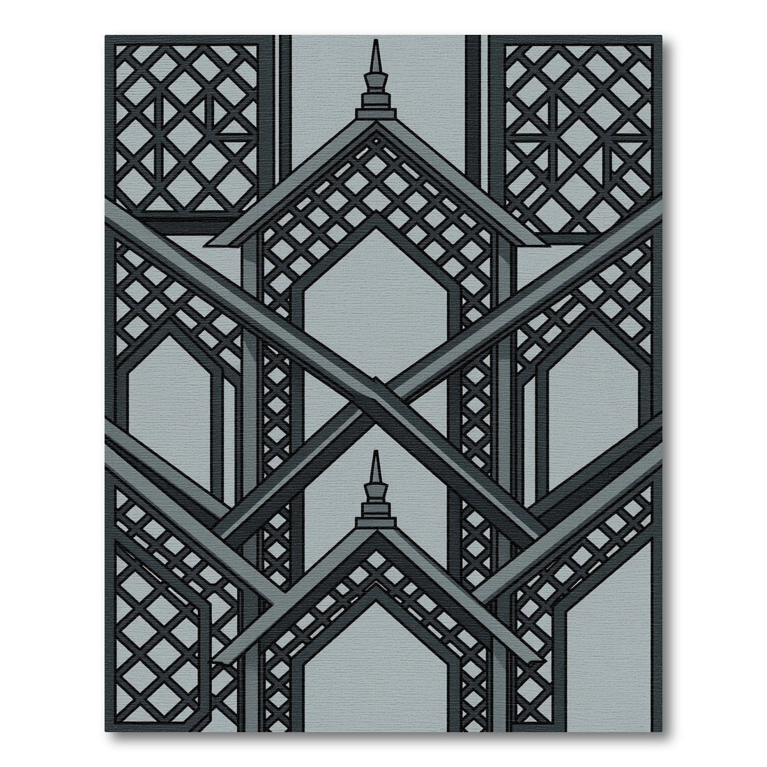 Monochromatic Geometric Architectural Lattice Art Rug