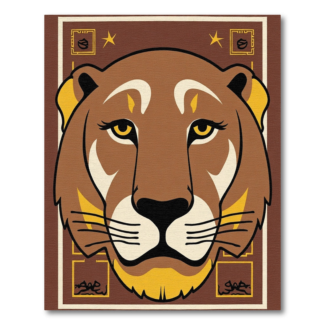 Brown Lion Face With Yellow Accents Rug