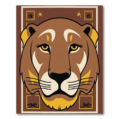 Brown Lion Face With Yellow Accents Rug