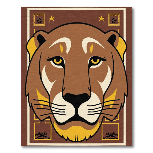 Brown Lion Face With Yellow Accents Rug